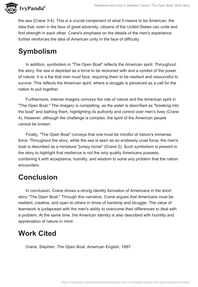Resilience and Unity in Stephen Crane’s “The Open Boat” Short Story. Page 2