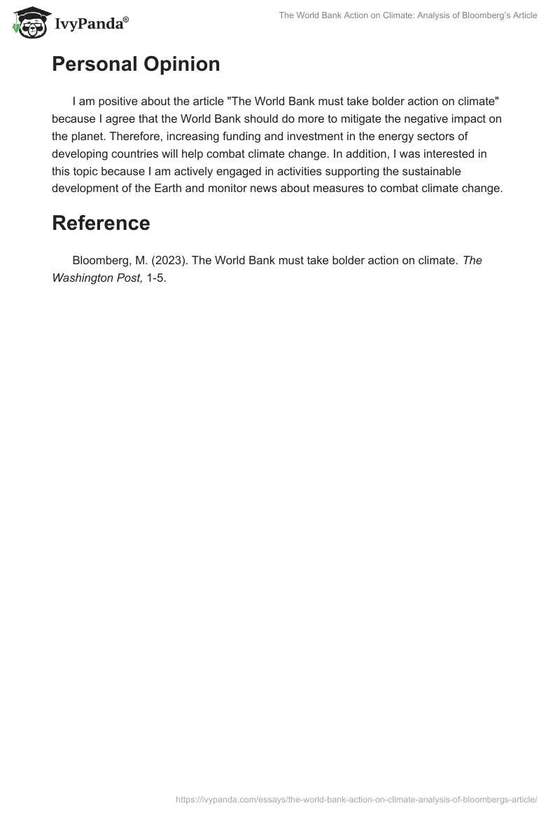 The World Bank Action on Climate: Analysis of Bloomberg’s Article. Page 2