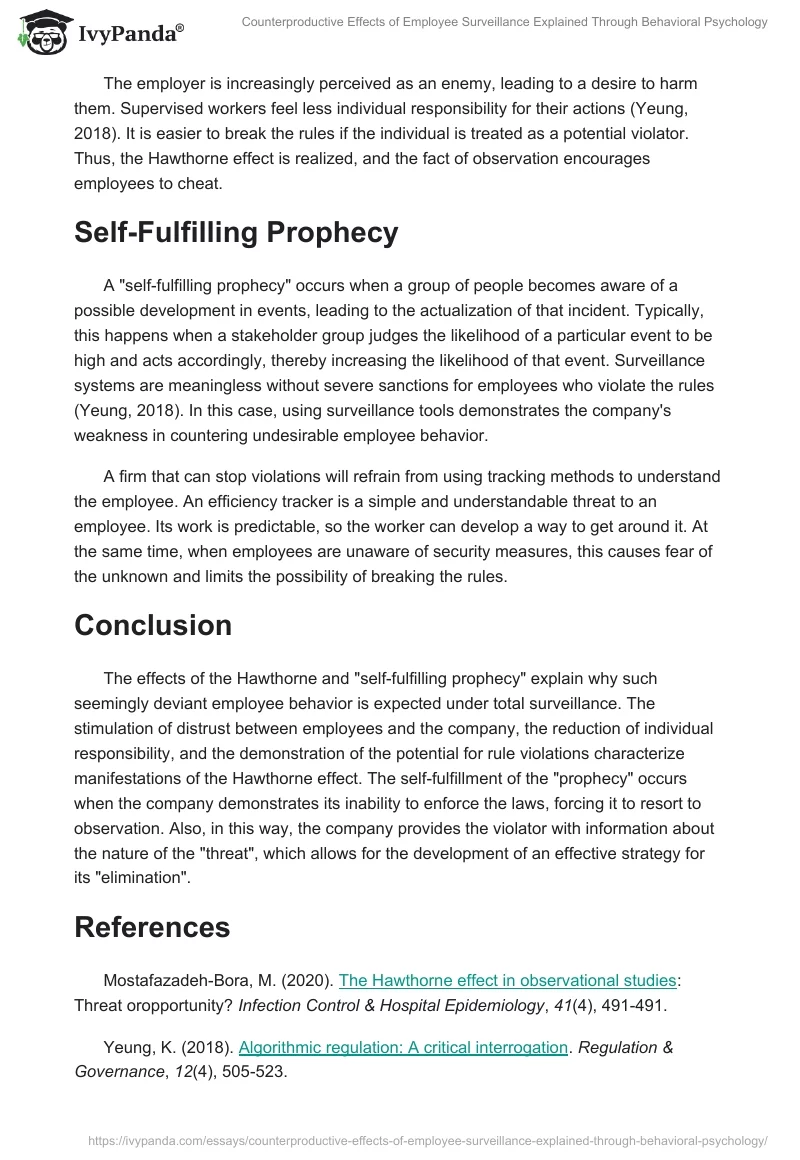 Counterproductive Effects of Employee Surveillance Explained Through Behavioral Psychology. Page 2