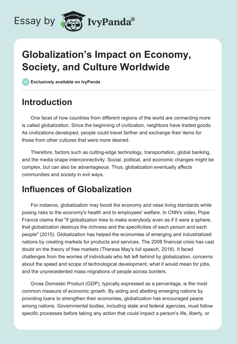 Globalization’s Impact on Economy, Society, and Culture Worldwide. Page 1