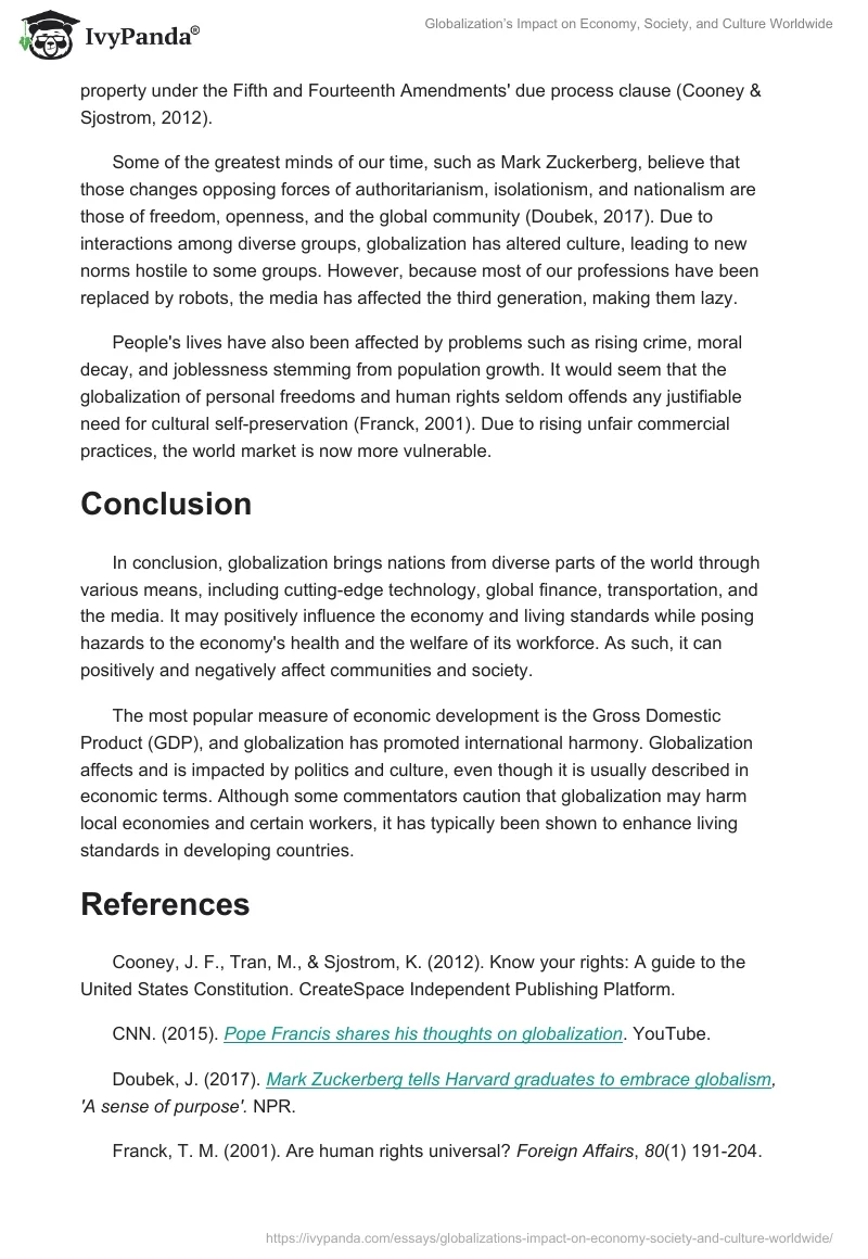Globalization’s Impact on Economy, Society, and Culture Worldwide. Page 2