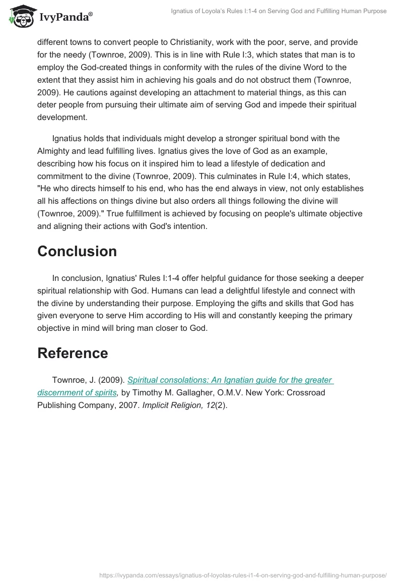 Ignatius of Loyola’s Rules I:1-4 on Serving God and Fulfilling Human Purpose. Page 2