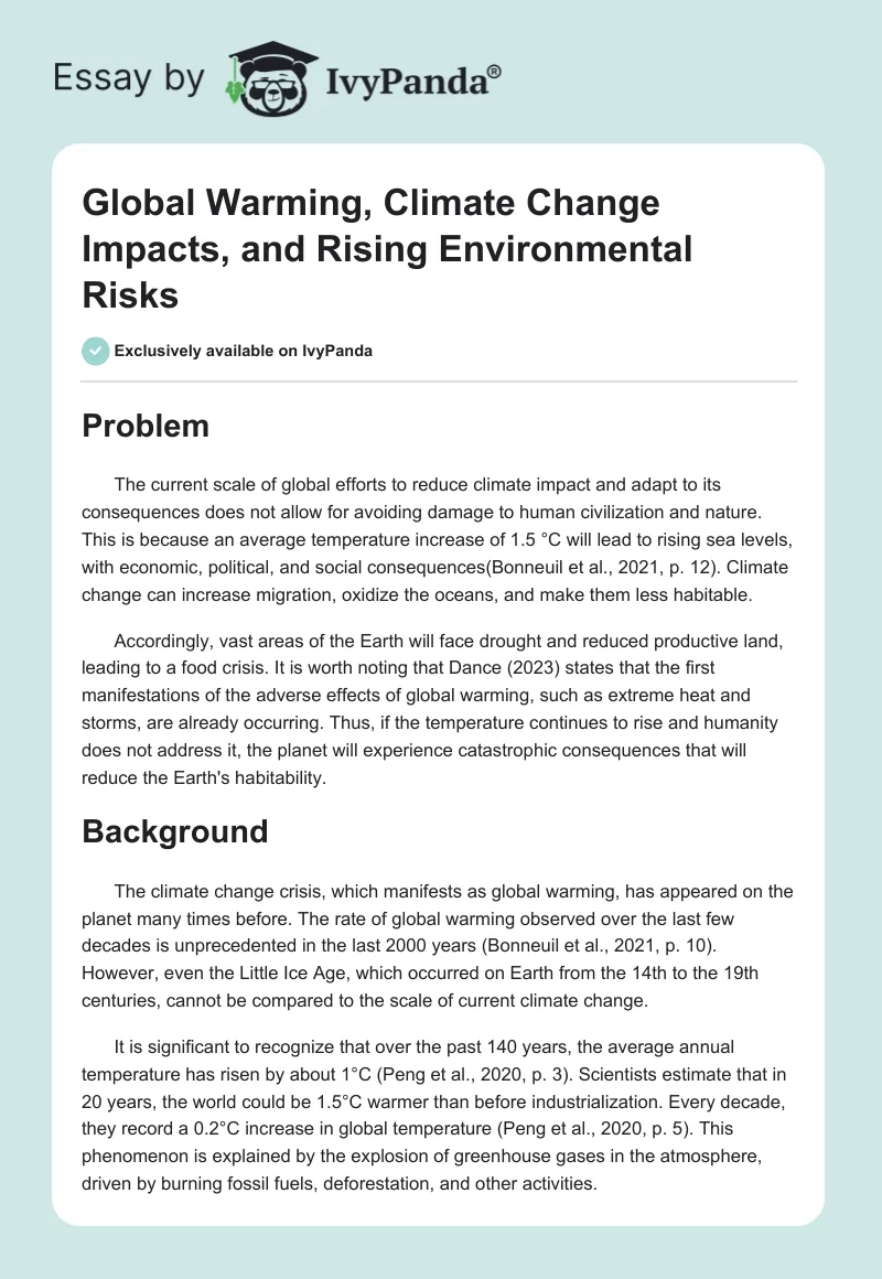 Global Warming, Climate Change Impacts, and Rising Environmental Risks. Page 1