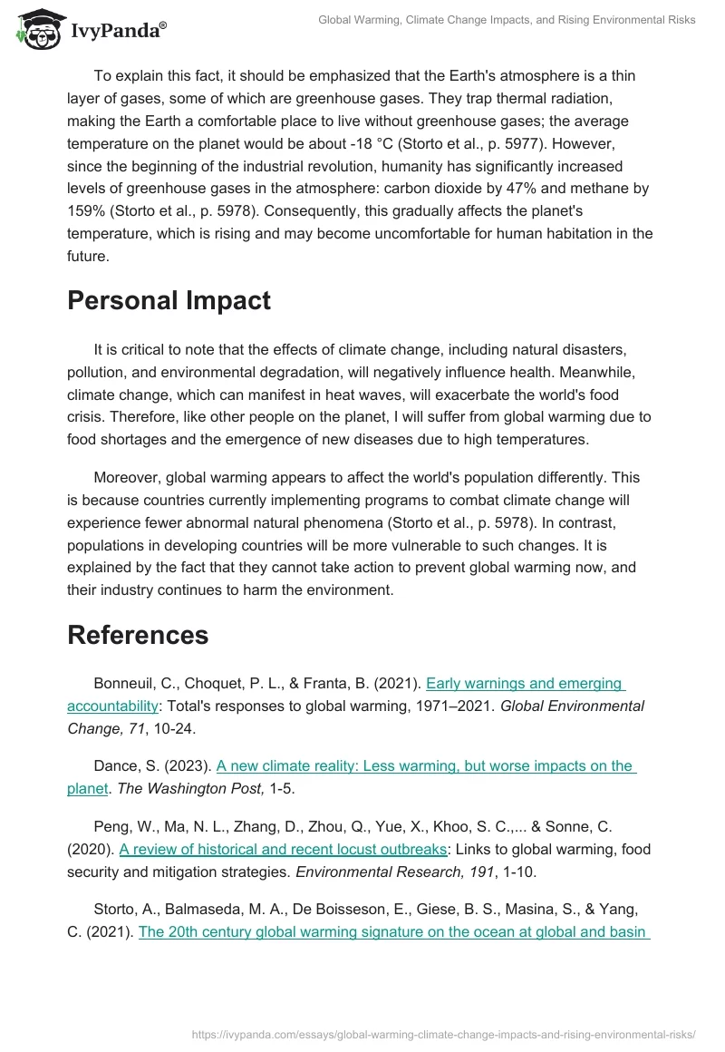 Global Warming, Climate Change Impacts, and Rising Environmental Risks. Page 2