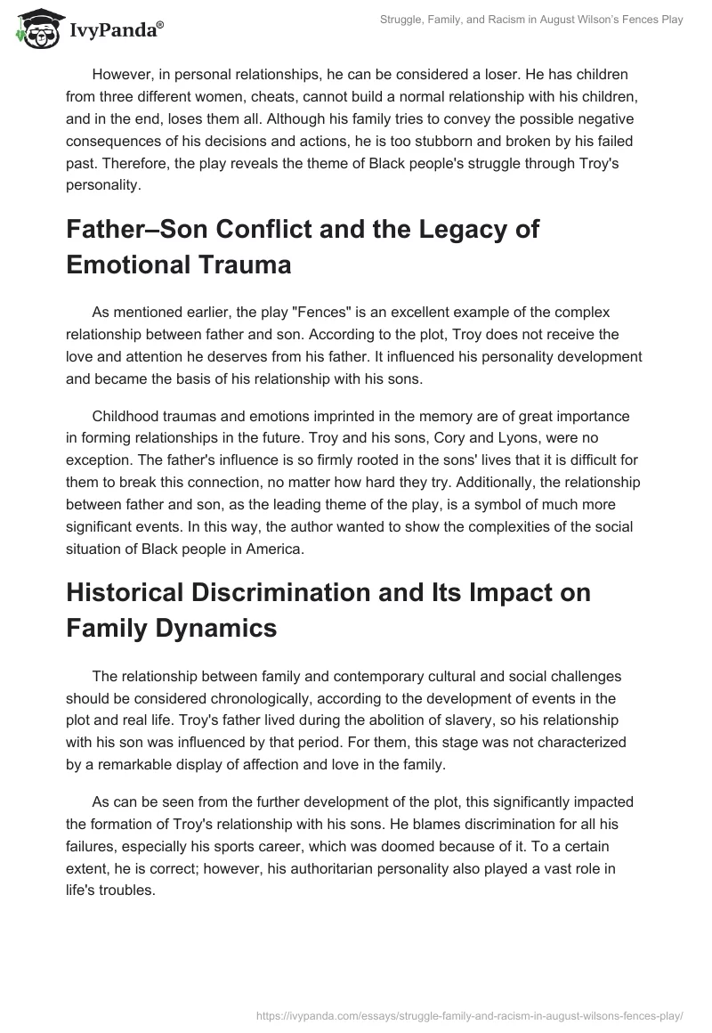 Struggle, Family, and Racism in August Wilson’s Fences Play. Page 2