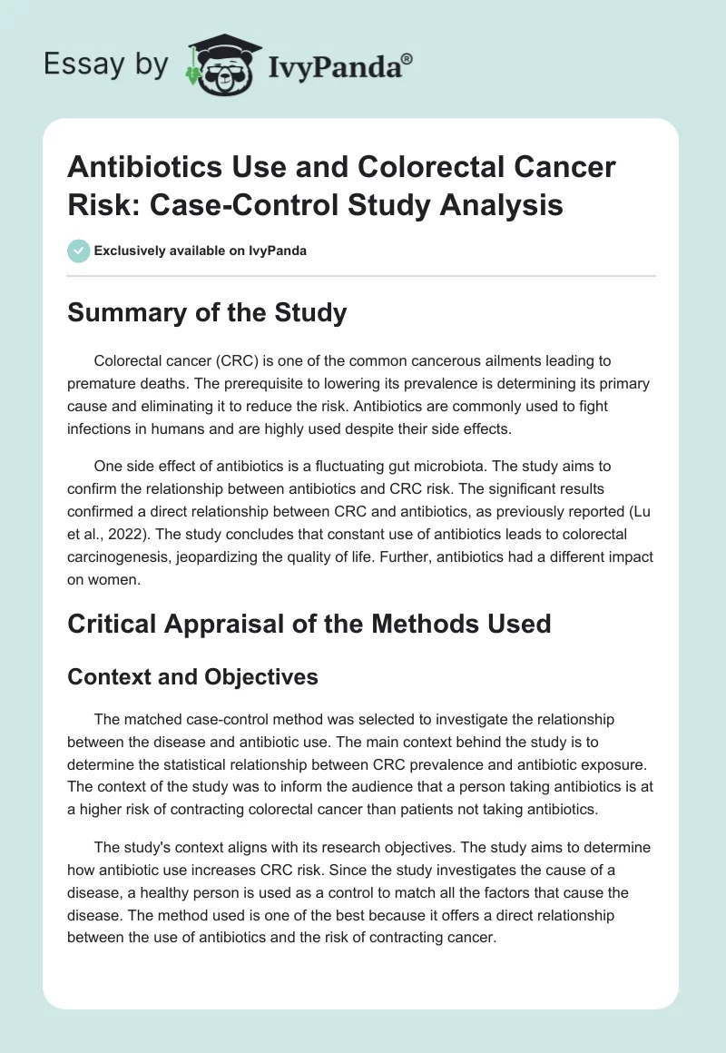 Antibiotics Use and Colorectal Cancer Risk: Case-Control Study Analysis. Page 1