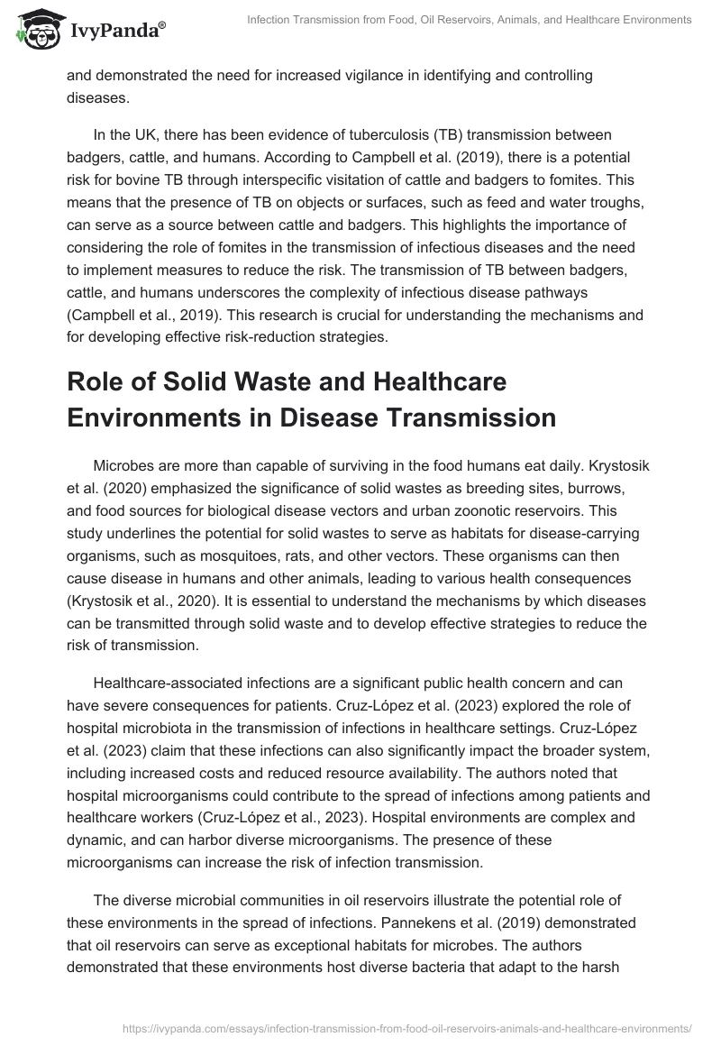 Infection Transmission from Food, Oil Reservoirs, Animals, and Healthcare Environments. Page 2