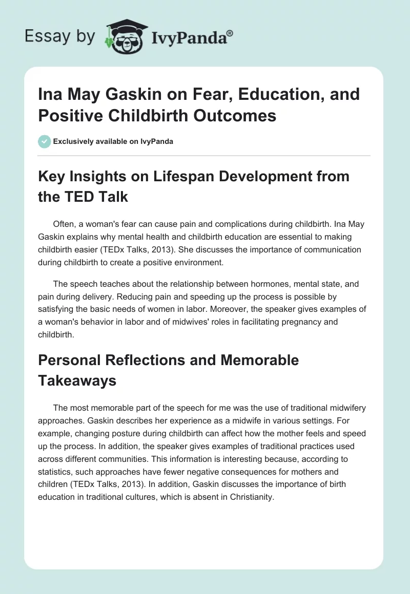 Ina May Gaskin on Fear, Education, and Positive Childbirth Outcomes. Page 1