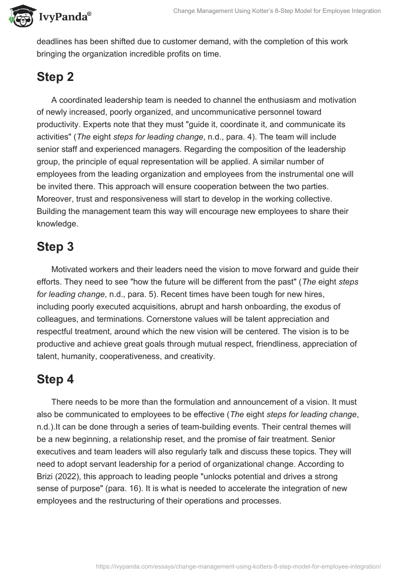 Change Management Using Kotter’s 8-Step Model for Employee Integration. Page 2