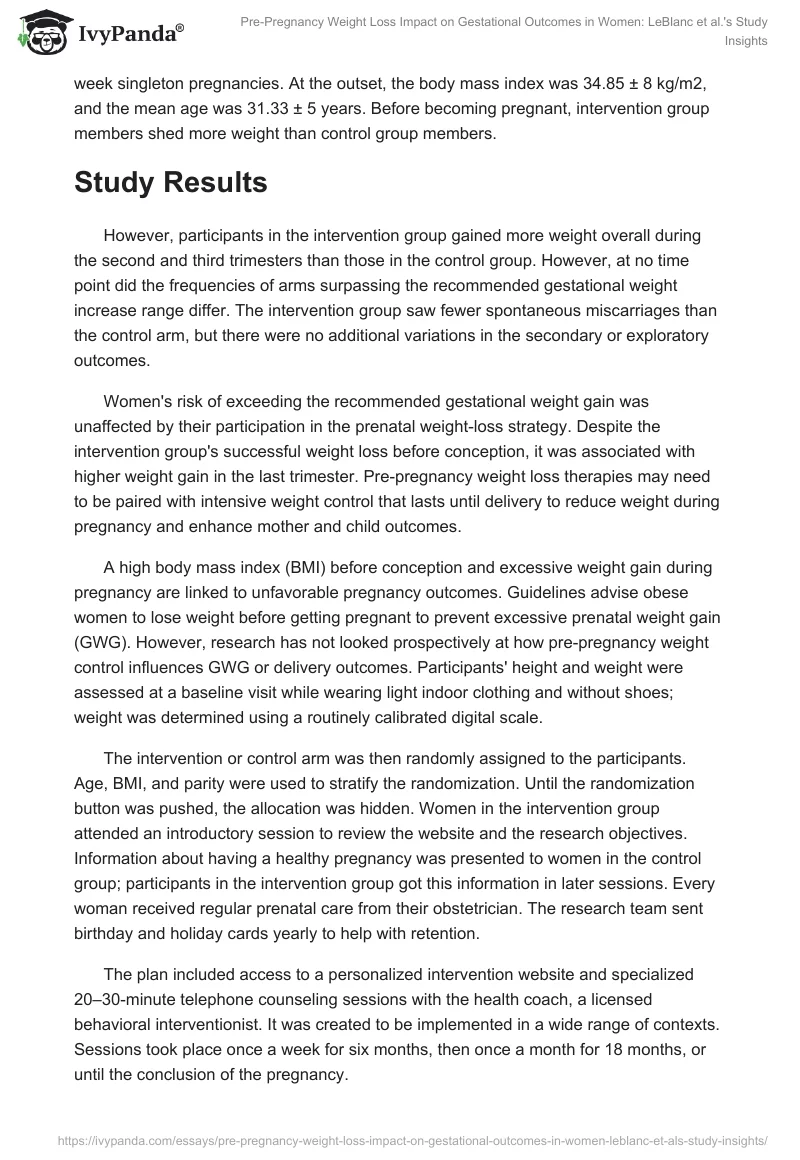 Pre-Pregnancy Weight Loss Impact on Gestational Outcomes in Women: LeBlanc et al.'s Study Insights. Page 2