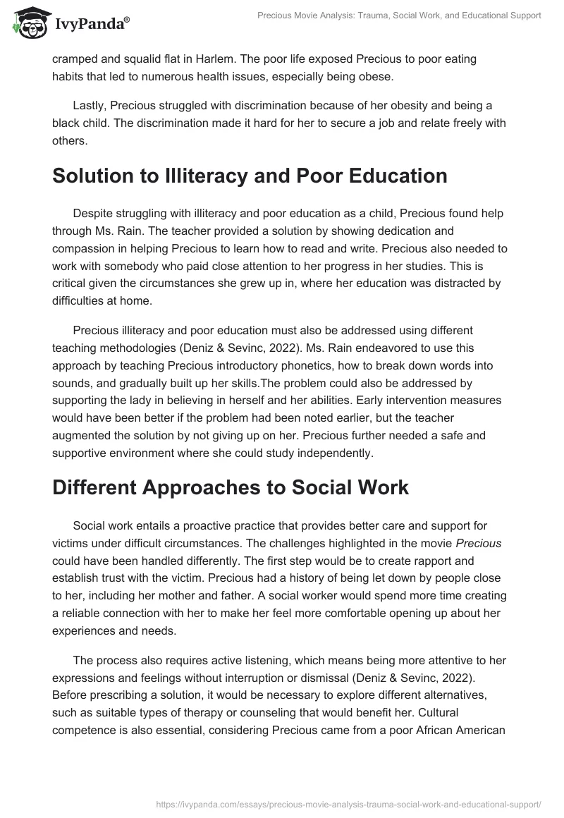 Precious Movie Analysis: Trauma, Social Work, and Educational Support. Page 2