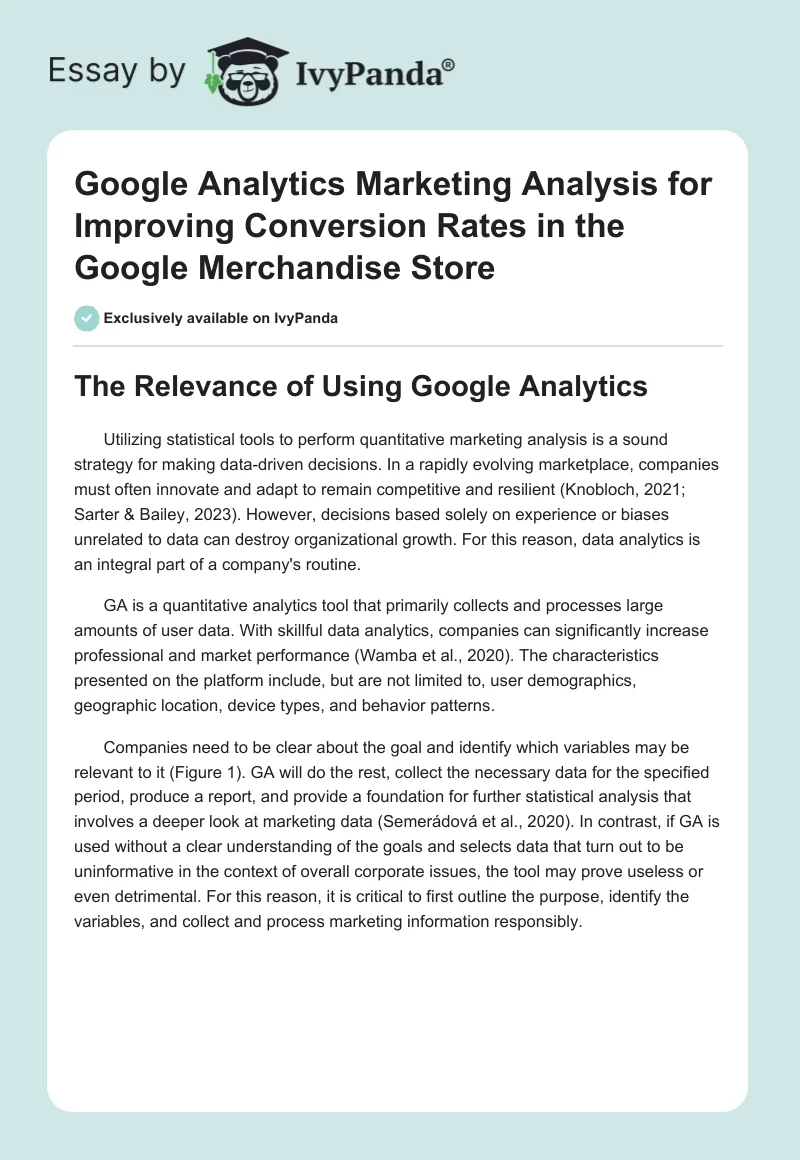 Google Analytics Marketing Analysis for Improving Conversion Rates in the Google Merchandise Store. Page 1