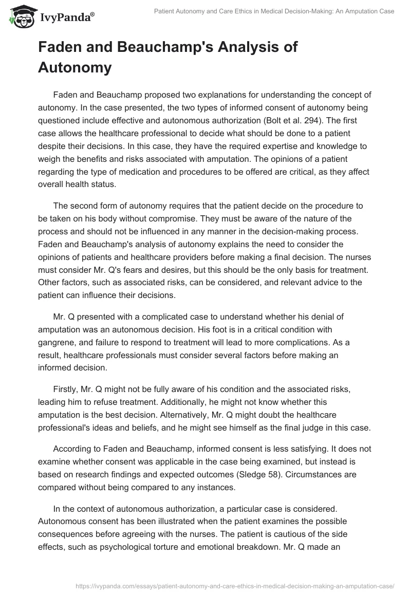 Patient Autonomy and Care Ethics in Medical Decision-Making: An Amputation Case. Page 2