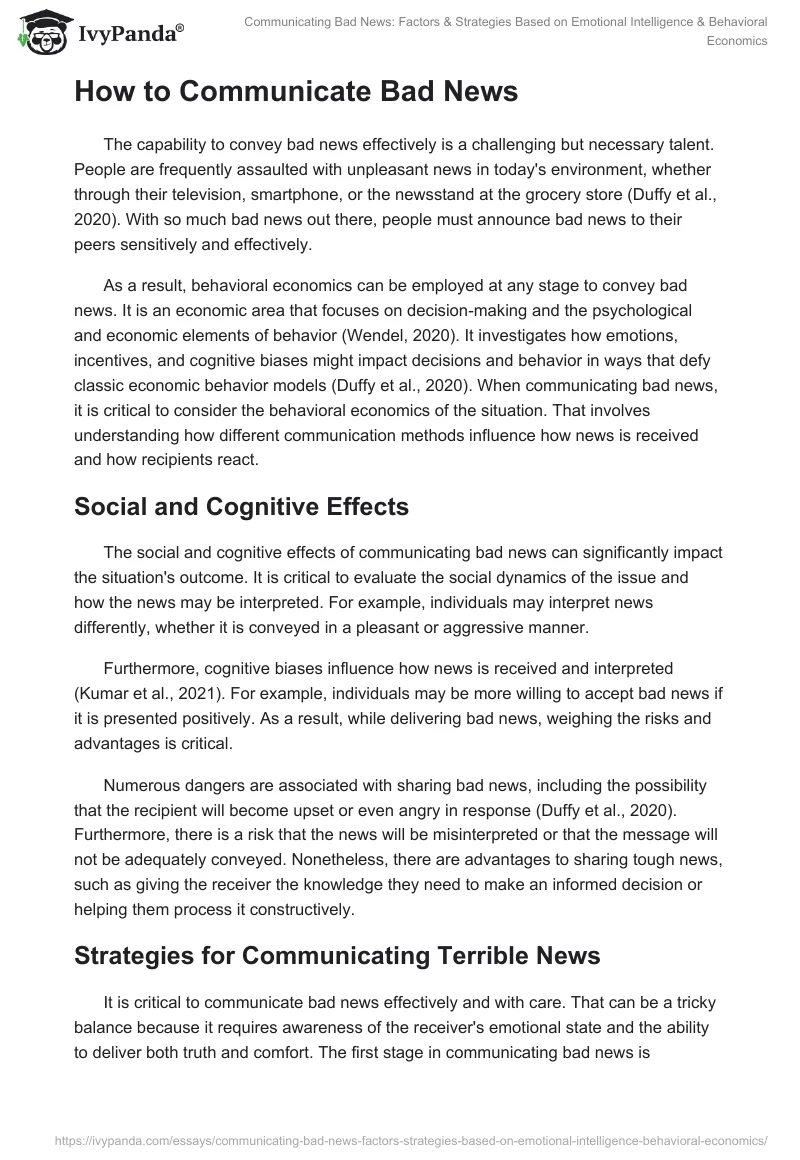 Communicating Bad News: Factors & Strategies Based on Emotional Intelligence & Behavioral Economics. Page 2