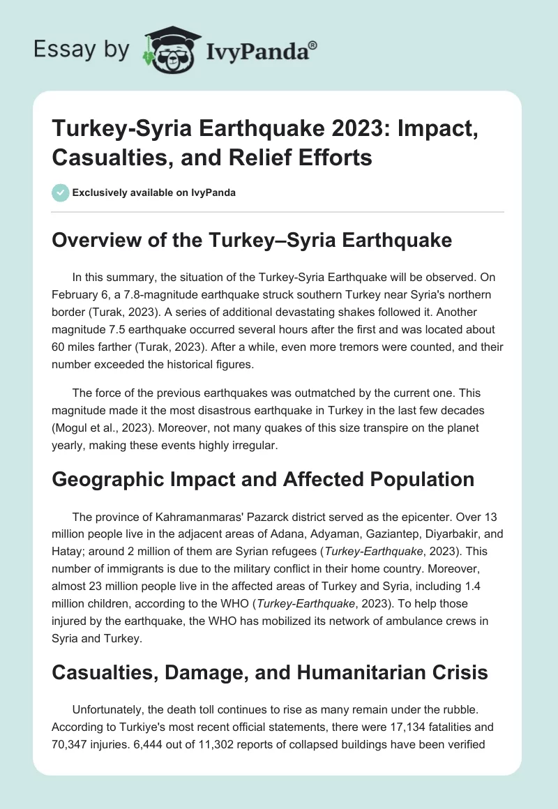Turkey-Syria Earthquake 2023: Impact, Casualties, and Relief Efforts. Page 1