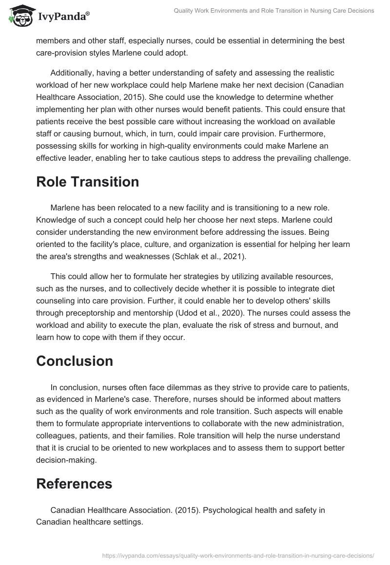 Quality Work Environments and Role Transition in Nursing Care Decisions. Page 2