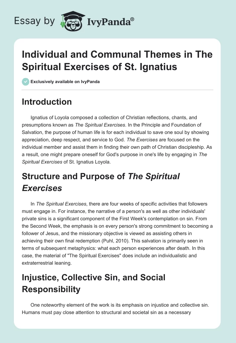 Individual and Communal Themes in "The Spiritual Exercises" of St. Ignatius. Page 1