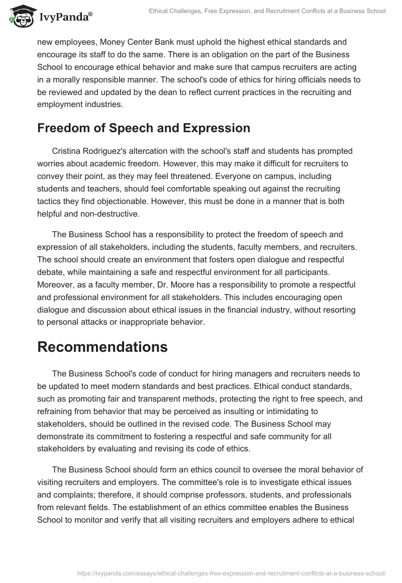 Ethical Challenges, Free Expression, and Recruitment Conflicts at a Business School. Page 2
