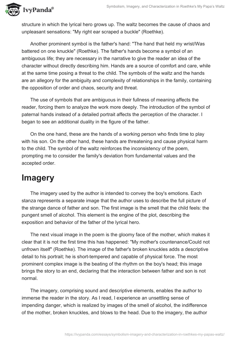 Symbolism, Imagery, and Characterization in Roethke's "My Papa’s Waltz". Page 2