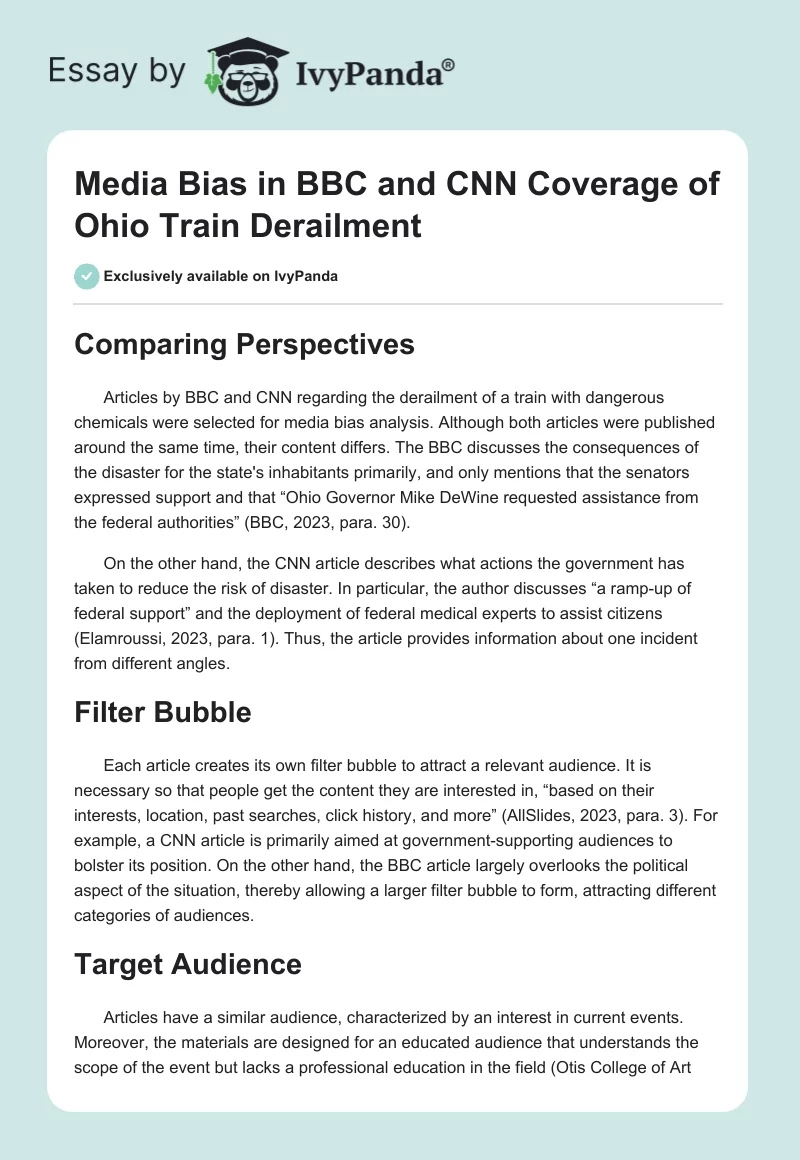 Media Bias in BBC and CNN Coverage of Ohio Train Derailment. Page 1