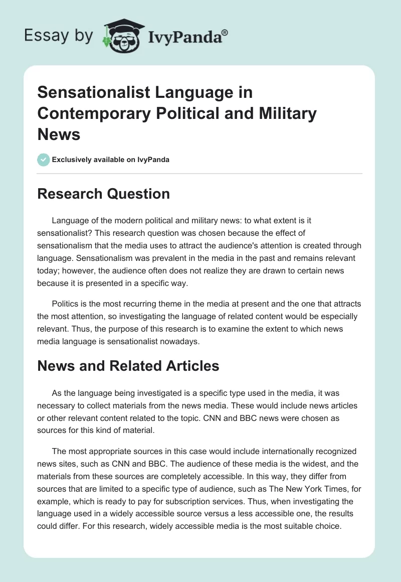 Sensationalist Language in Contemporary Political and Military News. Page 1