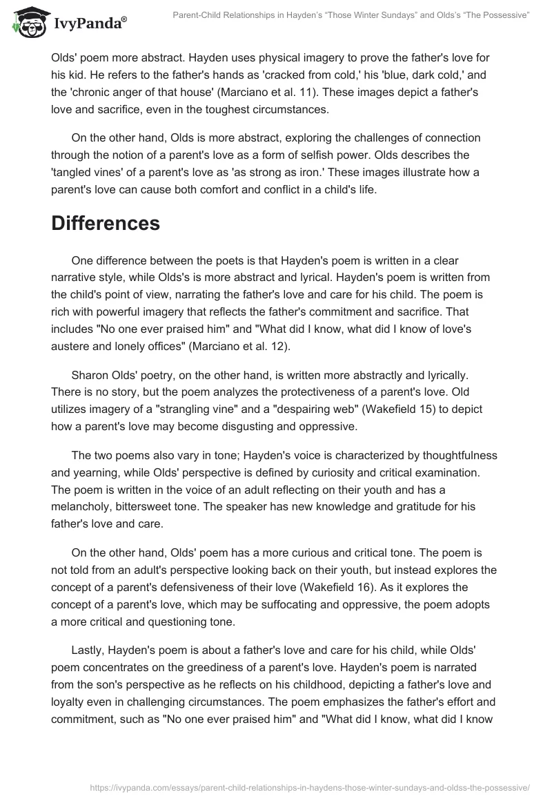 Parent-Child Relationships in Hayden’s “Those Winter Sundays” and Olds’s “The Possessive”. Page 2