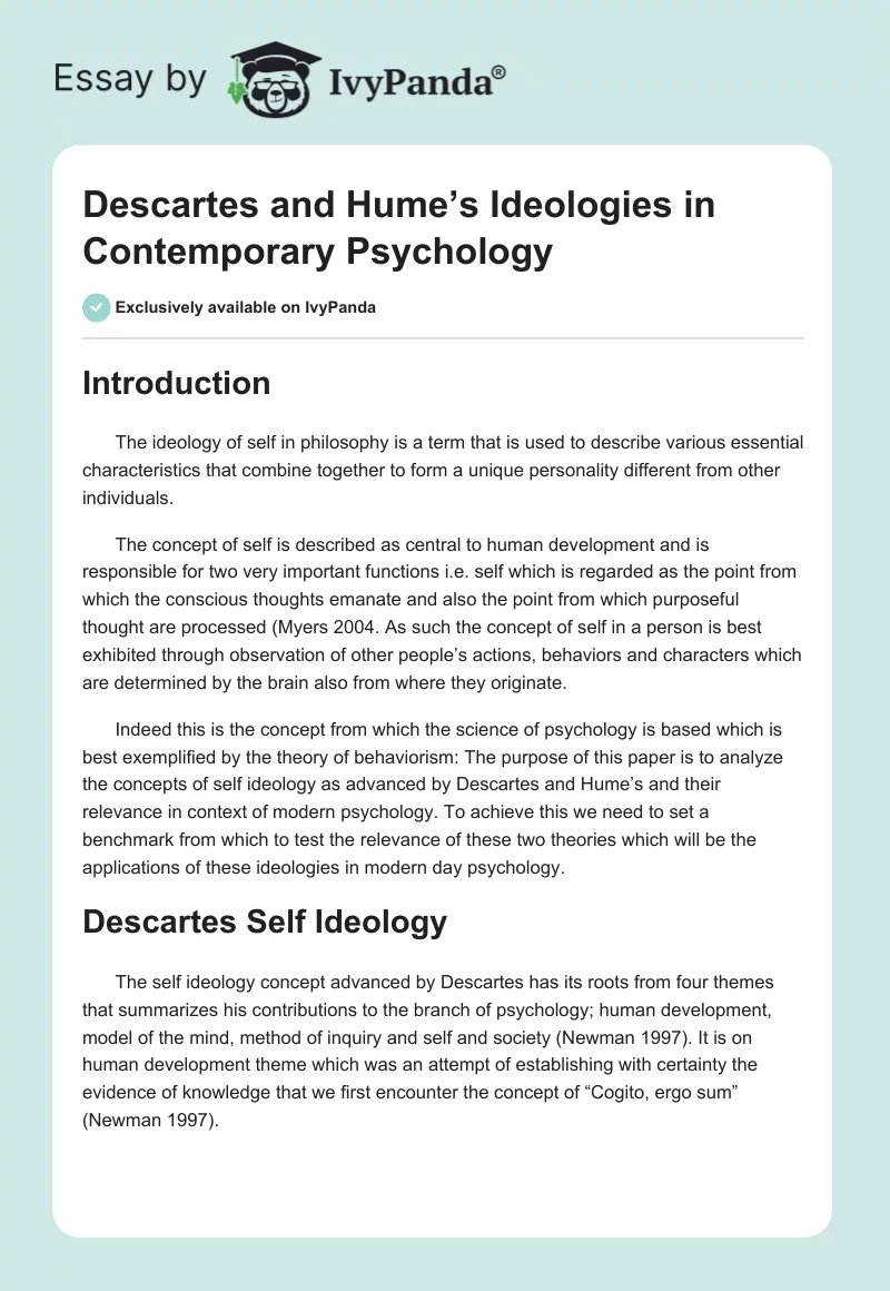 Descartes and Hume’s Ideologies in Contemporary Psychology. Page 1