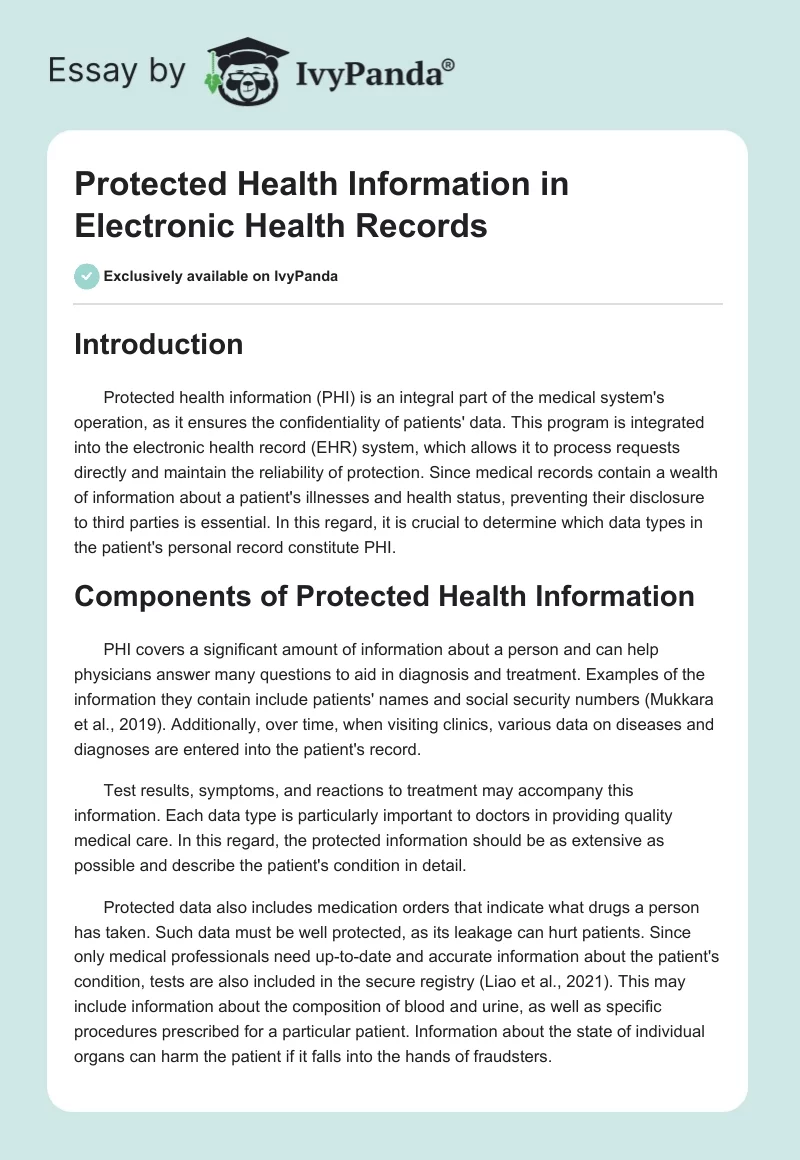 Protected Health Information in Electronic Health Records. Page 1