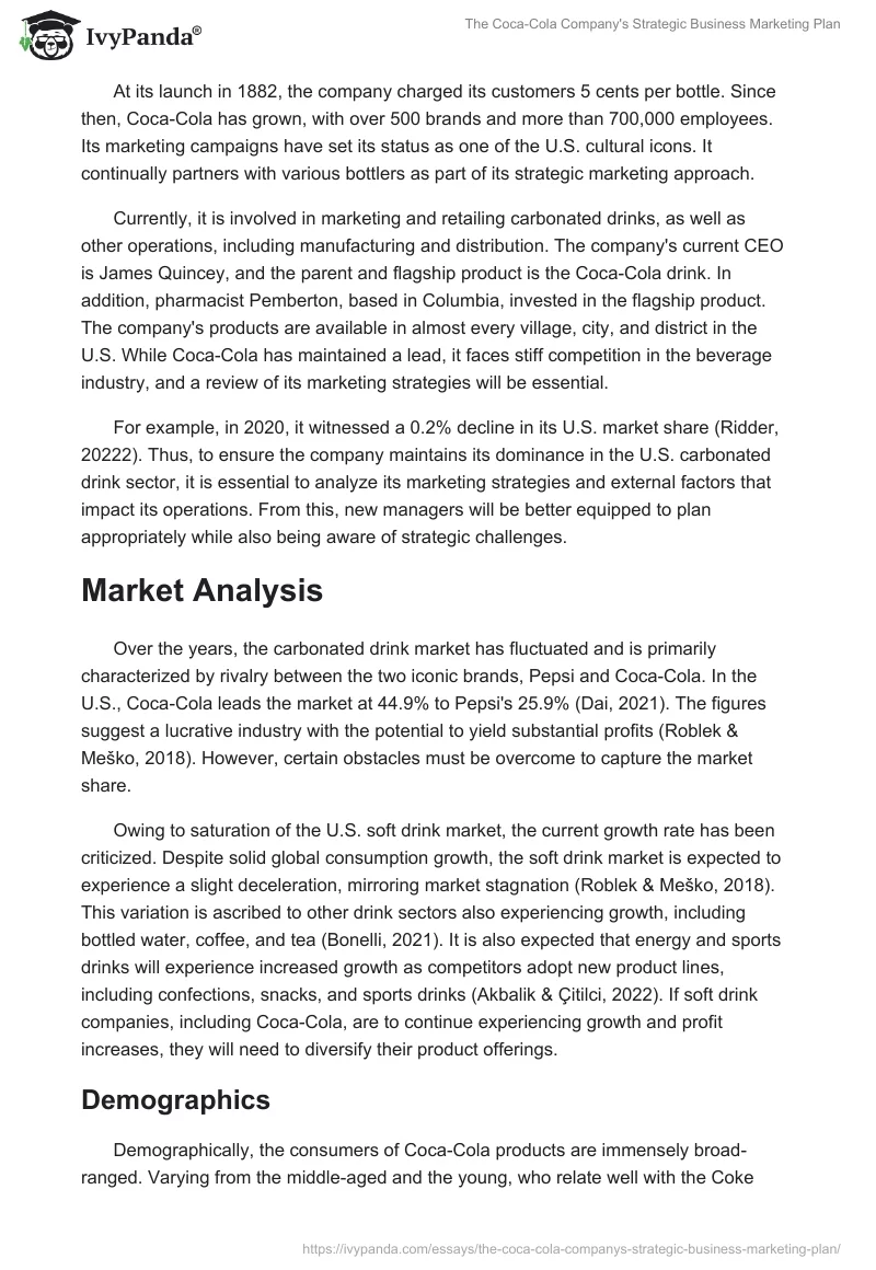 The Coca-Cola Company's Strategic Business Marketing Plan. Page 2