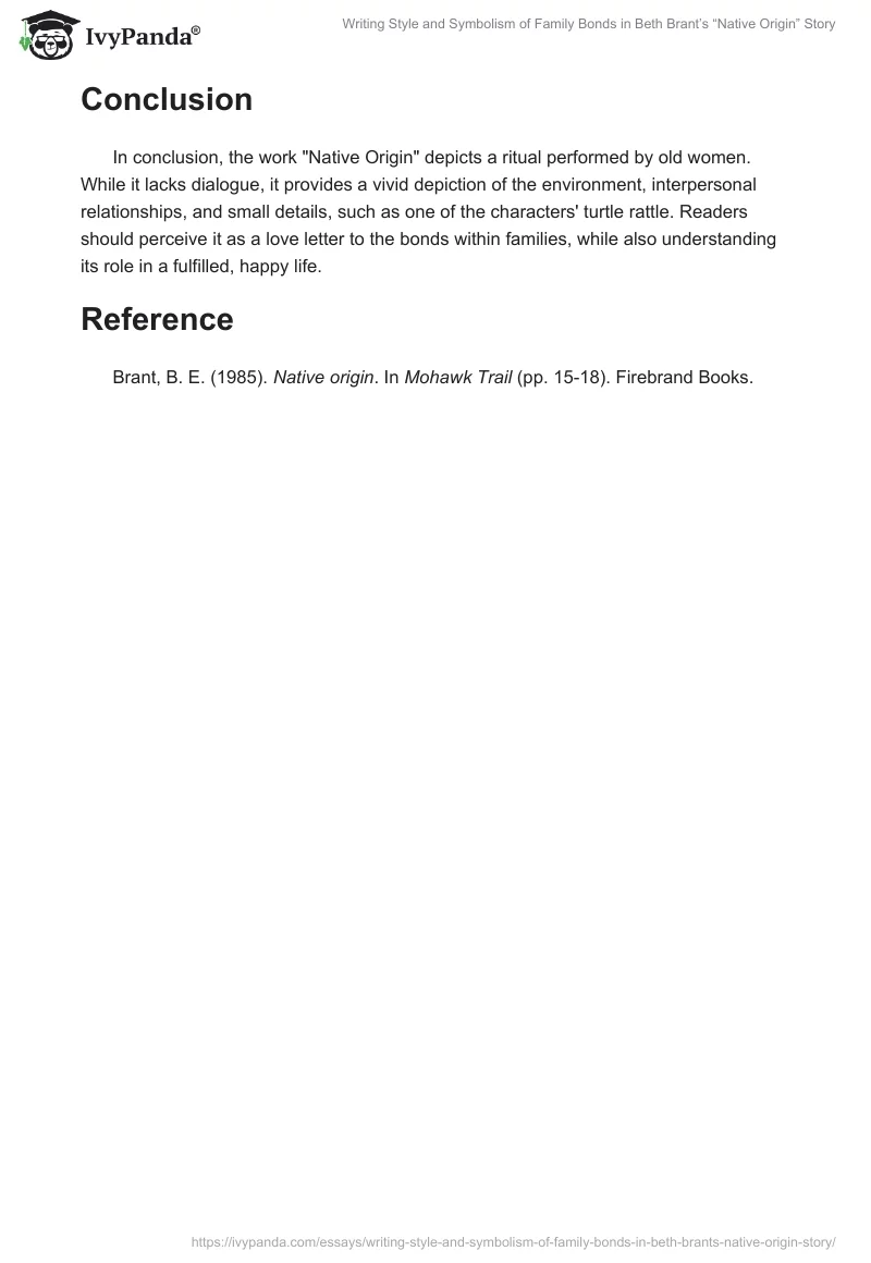 Writing Style and Symbolism of Family Bonds in Beth Brant’s “Native Origin” Story. Page 2