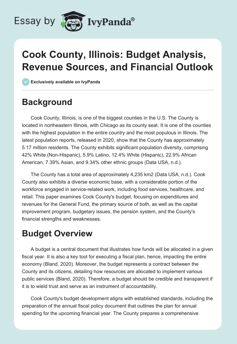 Cook County, Illinois: Budget Analysis, Revenue Sources, and Financial Outlook. Page 1