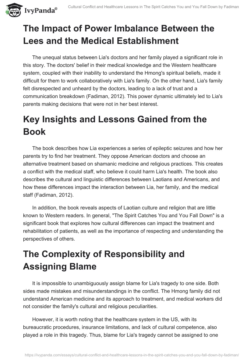 Cultural Conflict and Healthcare Lessons in "The Spirit Catches You and You Fall Down" by Fadiman. Page 2