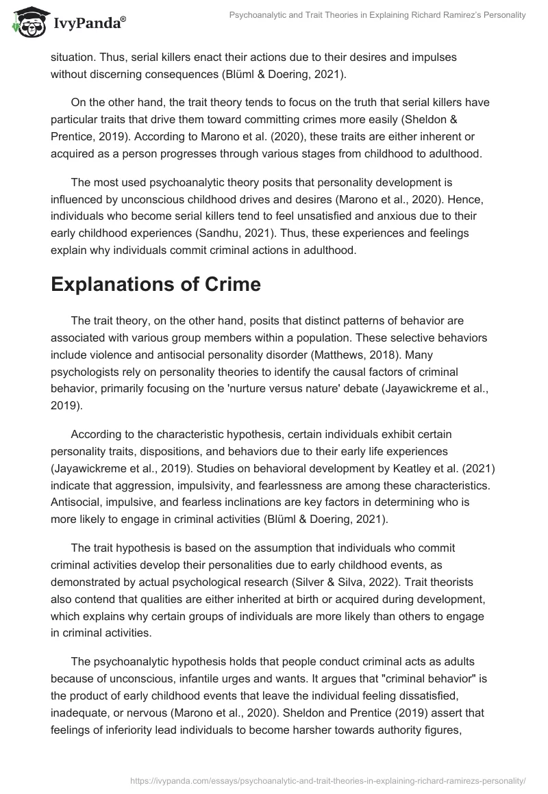 Psychoanalytic and Trait Theories in Explaining Richard Ramirez’s Personality. Page 2