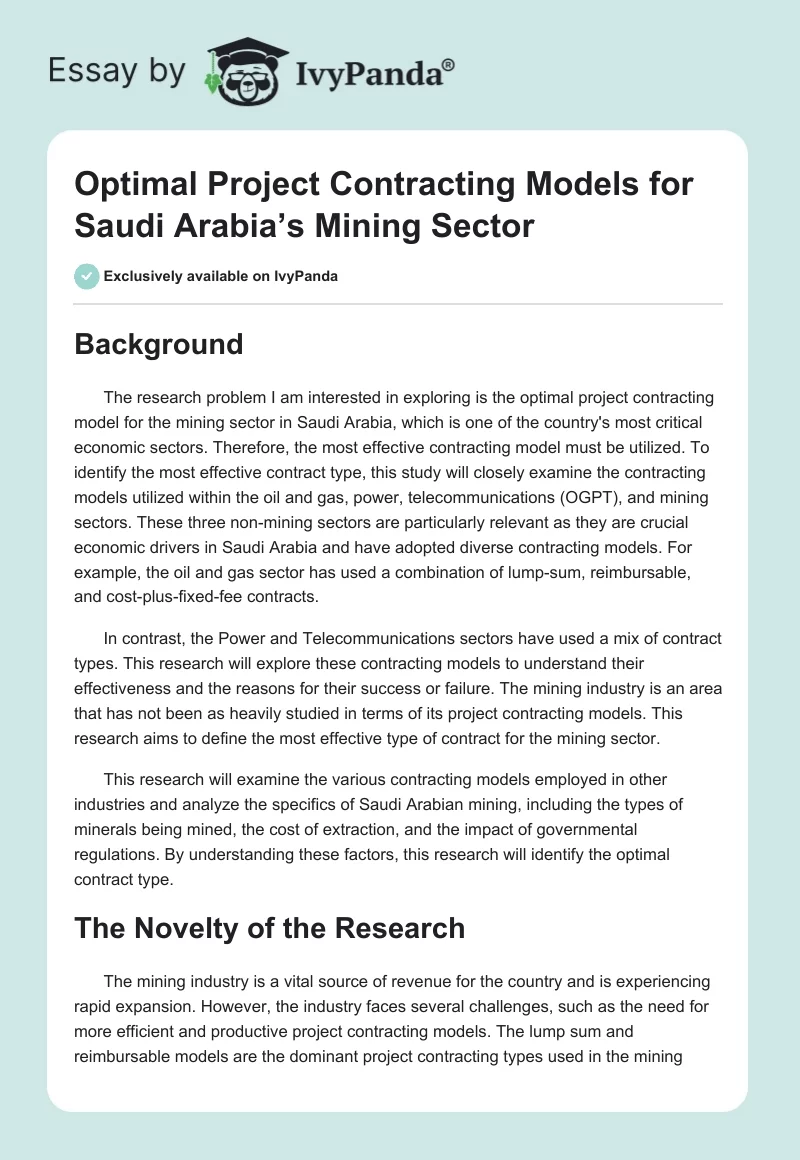 Optimal Project Contracting Models for Saudi Arabia’s Mining Sector. Page 1