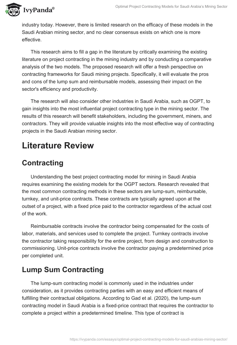 Optimal Project Contracting Models for Saudi Arabia’s Mining Sector. Page 2