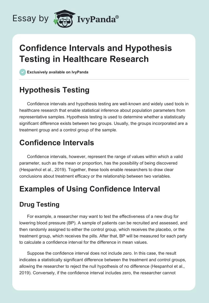 Confidence Intervals and Hypothesis Testing in Healthcare Research. Page 1