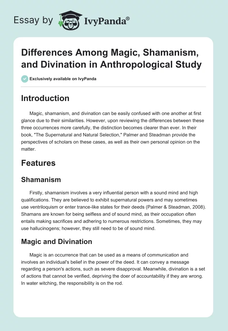 Differences Among Magic, Shamanism, and Divination in Anthropological Study. Page 1