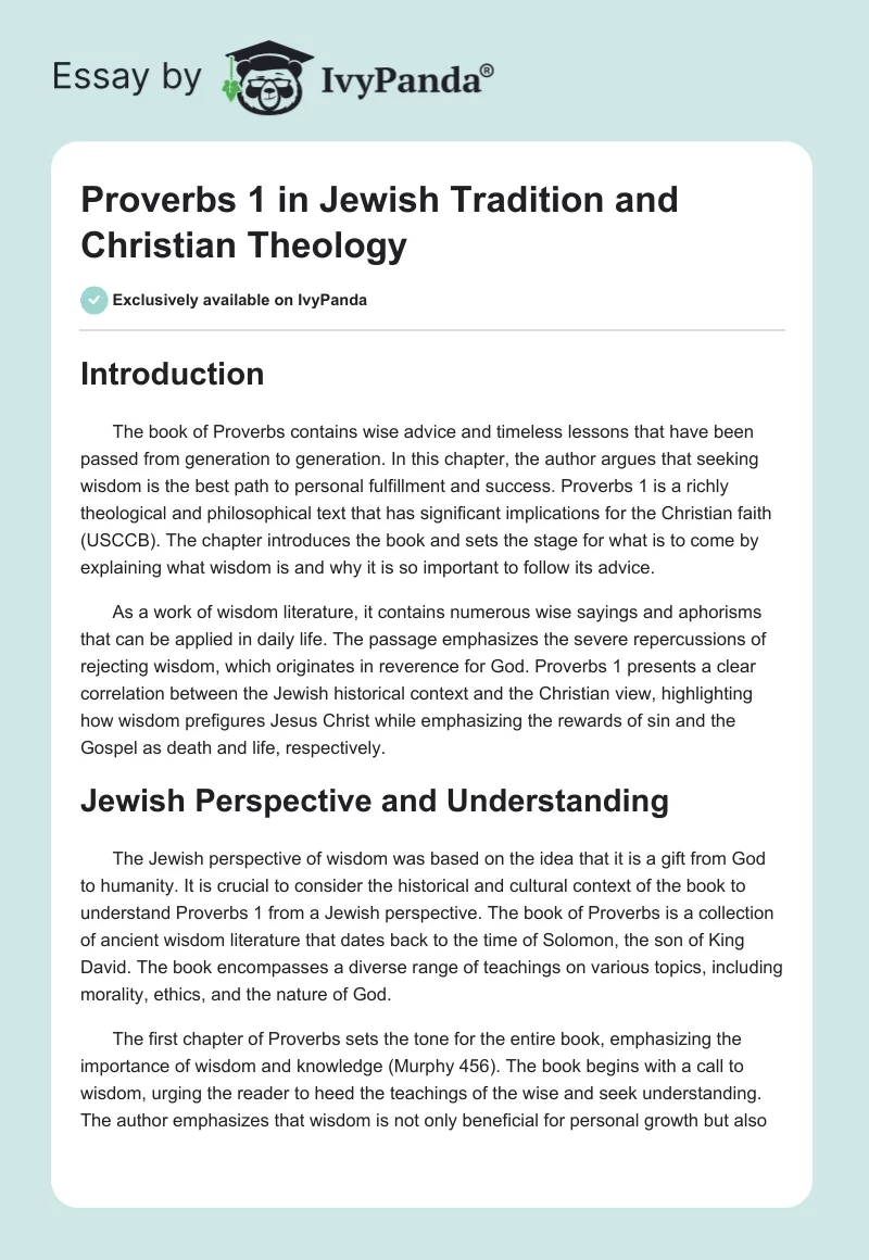 Proverbs 1 in Jewish Tradition and Christian Theology. Page 1