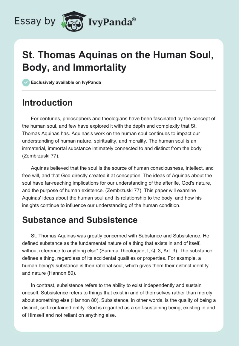 St. Thomas Aquinas on the Human Soul, Body, and Immortality. Page 1