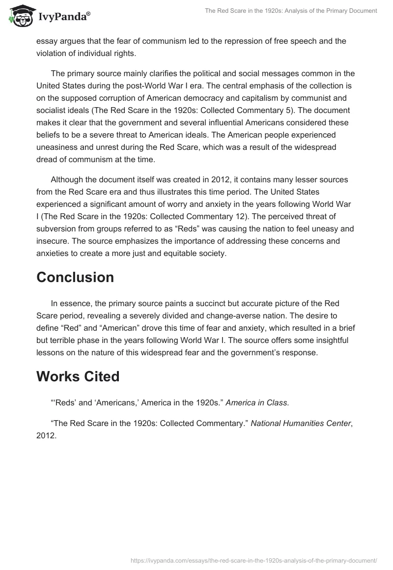 The Red Scare in the 1920s: Analysis of the Primary Document. Page 2