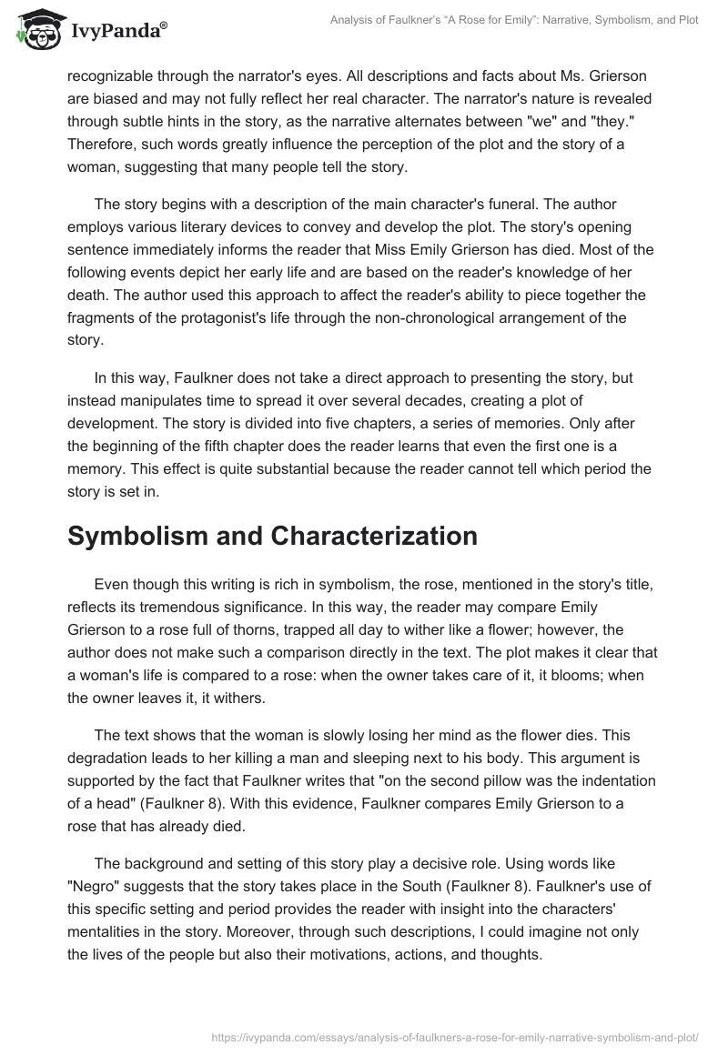 Analysis of Faulkner’s “A Rose for Emily”: Narrative, Symbolism, and Plot. Page 2