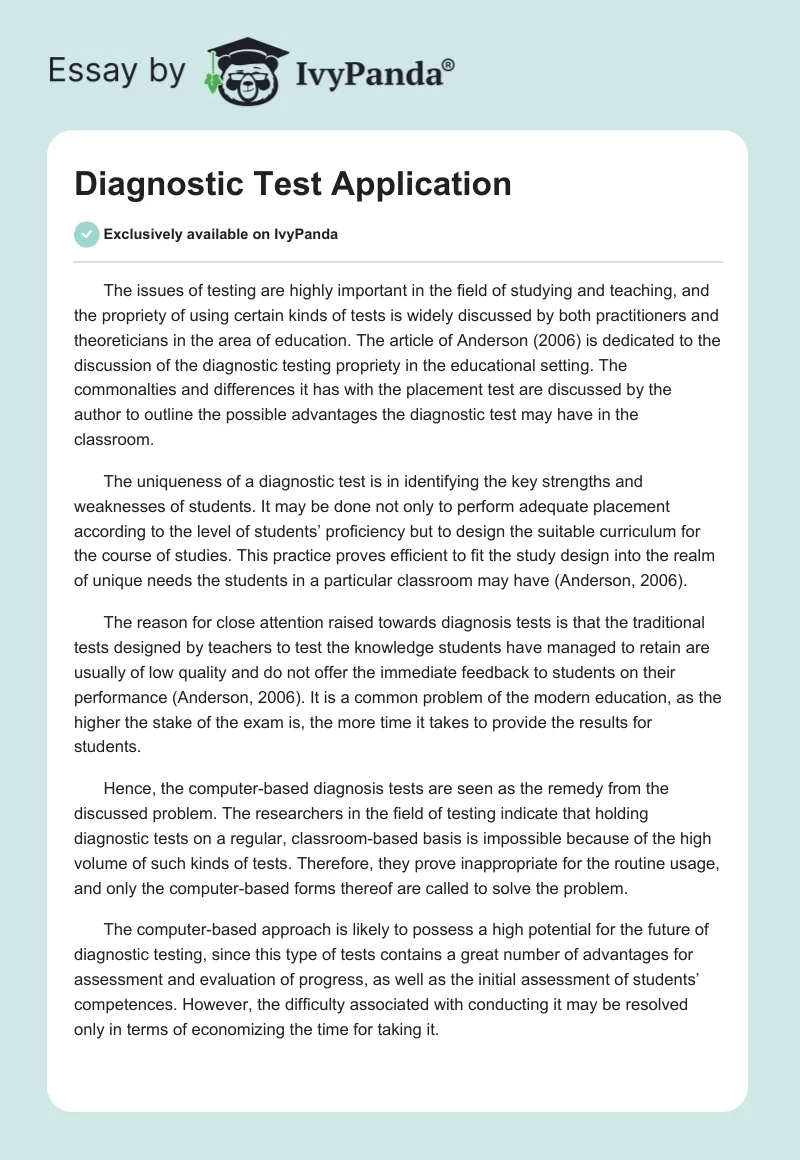Diagnostic Test Application. Page 1