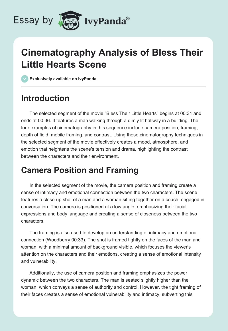 Cinematography Analysis of "Bless Their Little Hearts" Scene. Page 1