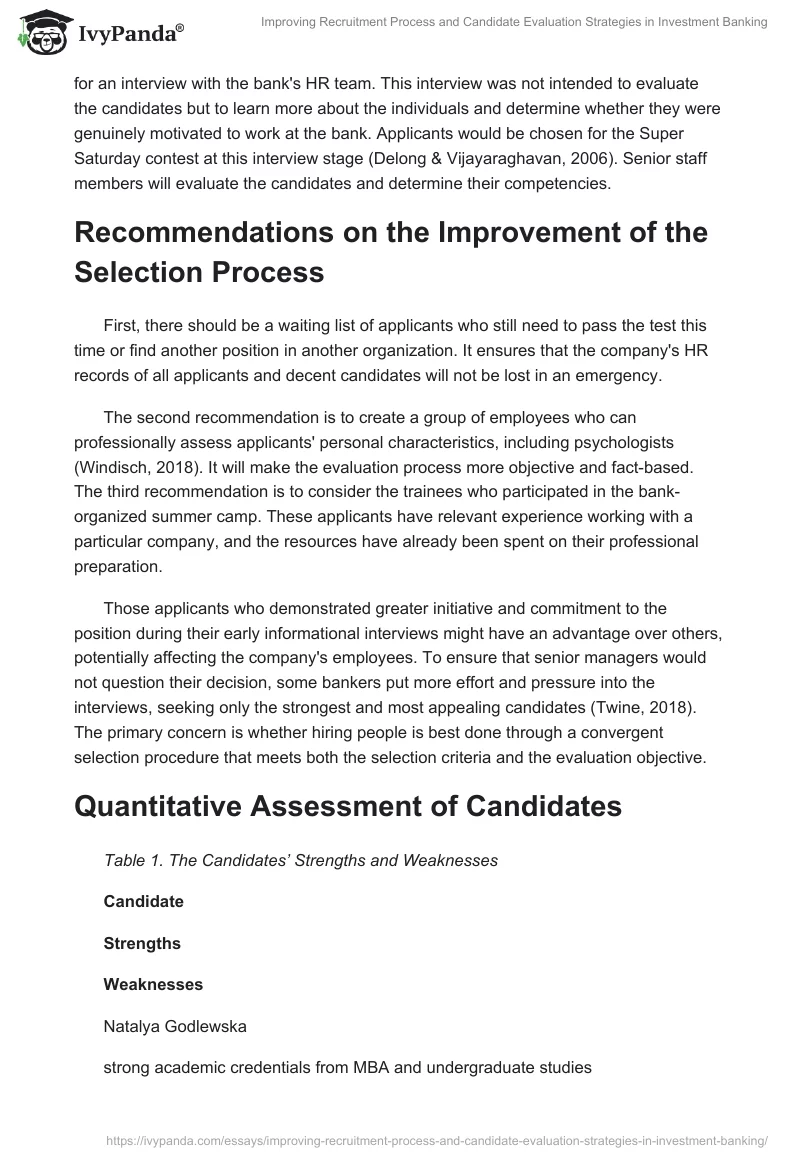 Improving Recruitment Process and Candidate Evaluation Strategies in Investment Banking. Page 2