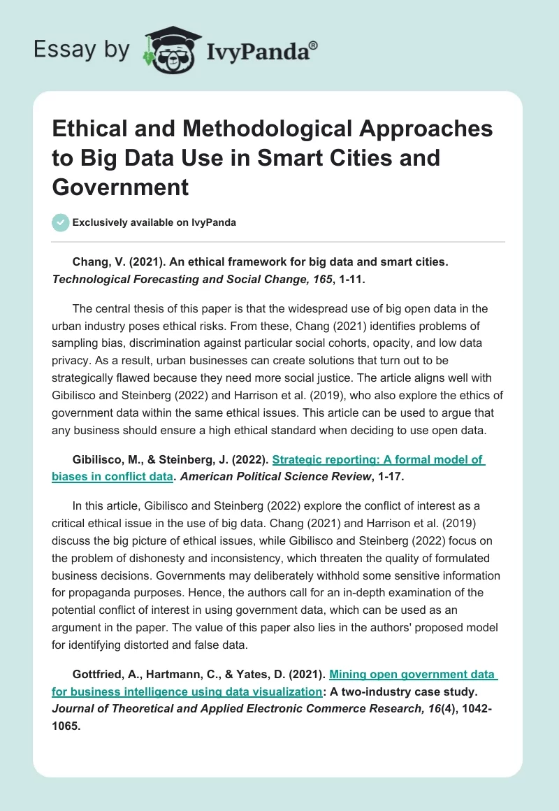Ethical and Methodological Approaches to Big Data Use in Smart Cities and Government. Page 1