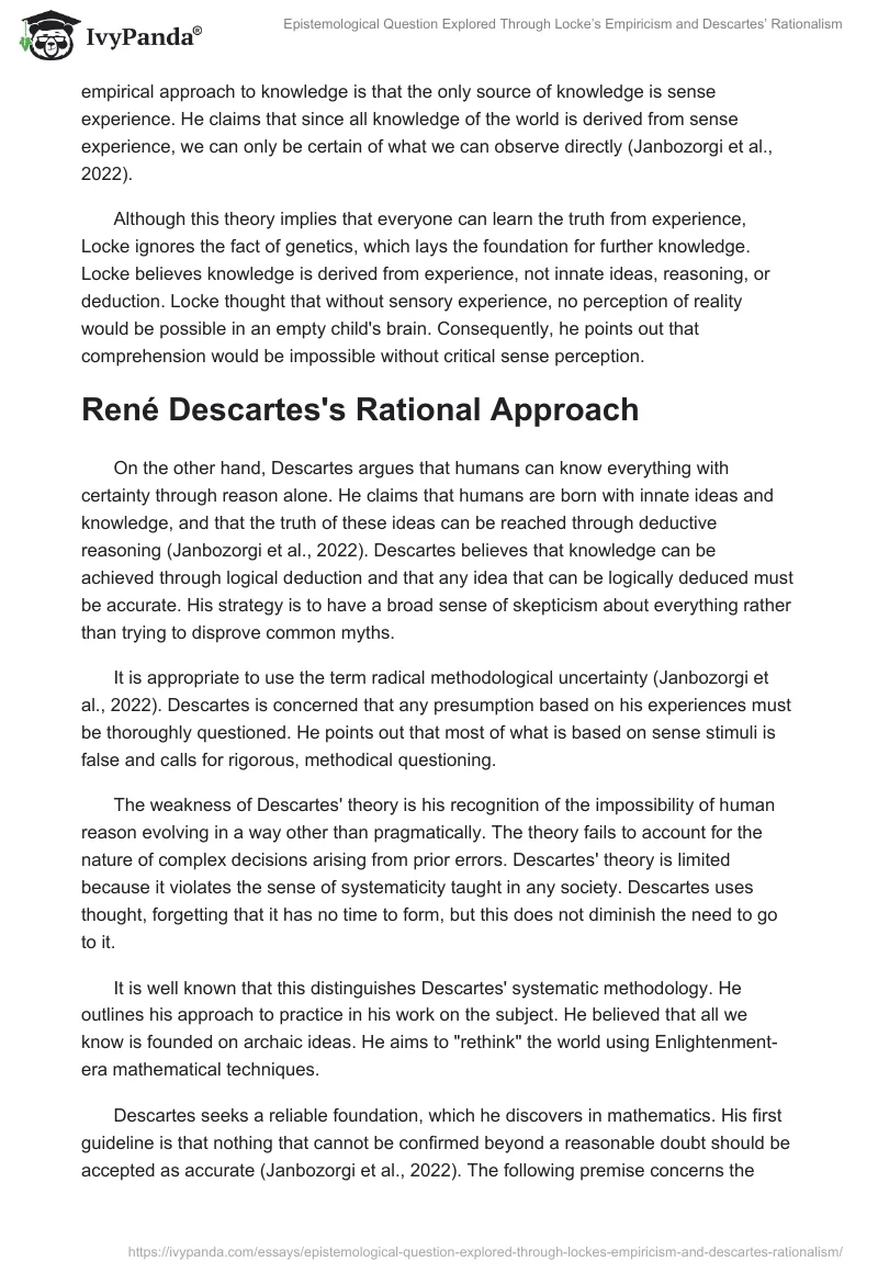 Epistemological Question Explored Through Locke’s Empiricism and Descartes’ Rationalism. Page 2