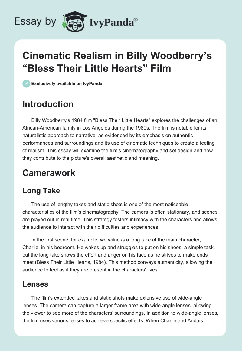 Cinematic Realism in Billy Woodberry’s “Bless Their Little Hearts” Film. Page 1