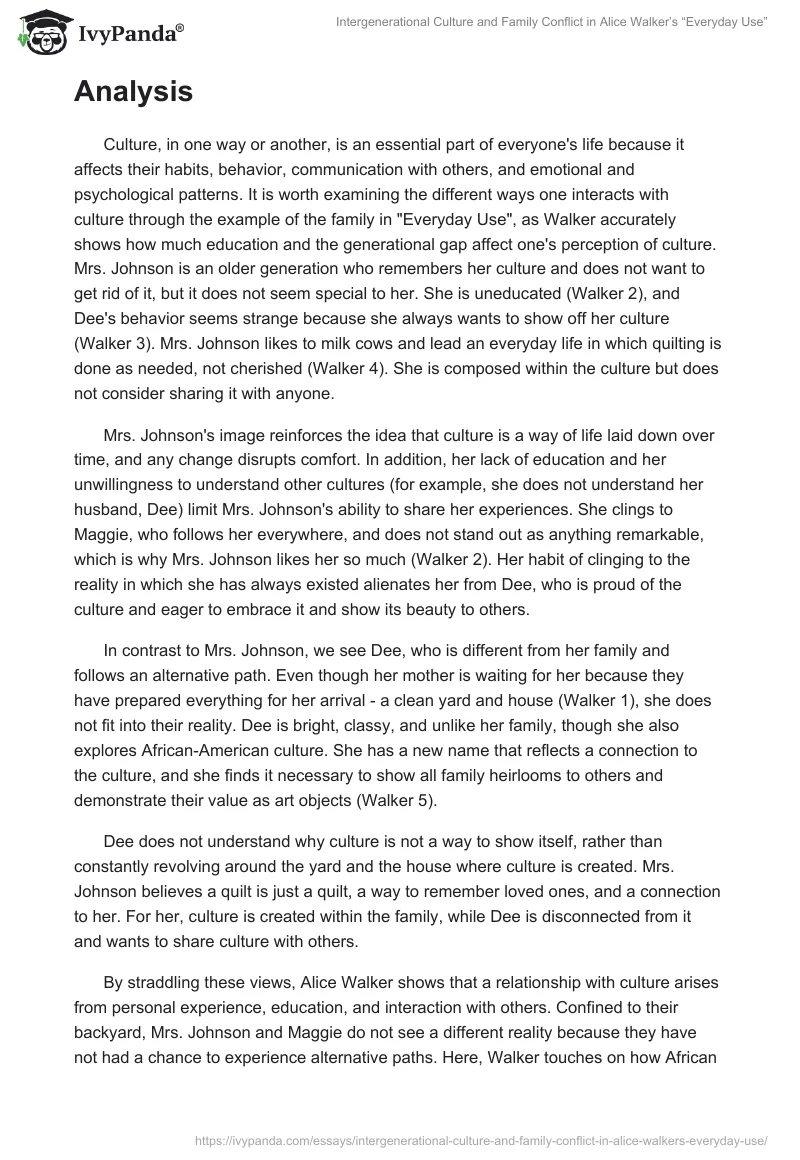 Intergenerational Culture and Family Conflict in Alice Walker’s “Everyday Use”. Page 2