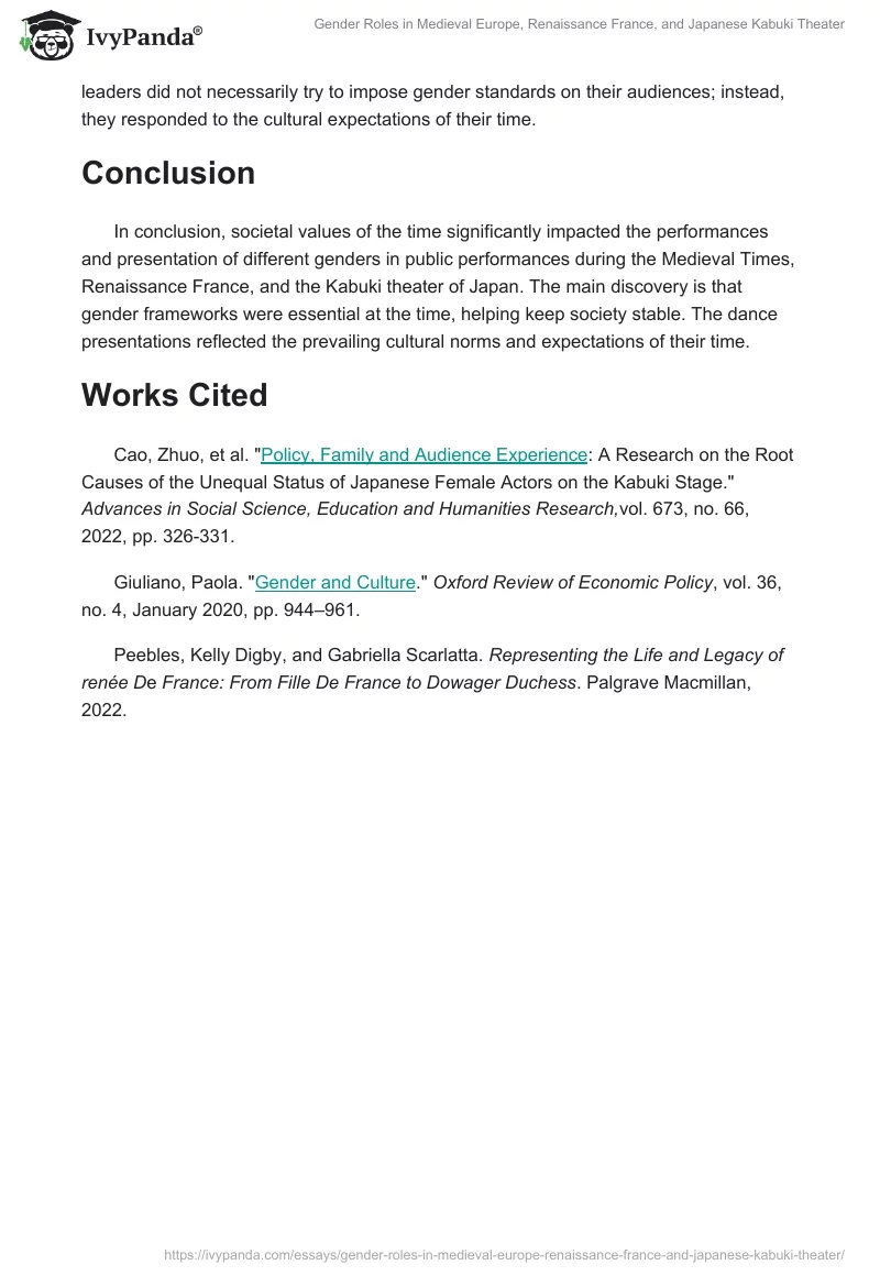 Gender Roles in Medieval Europe, Renaissance France, and Japanese Kabuki Theater. Page 2