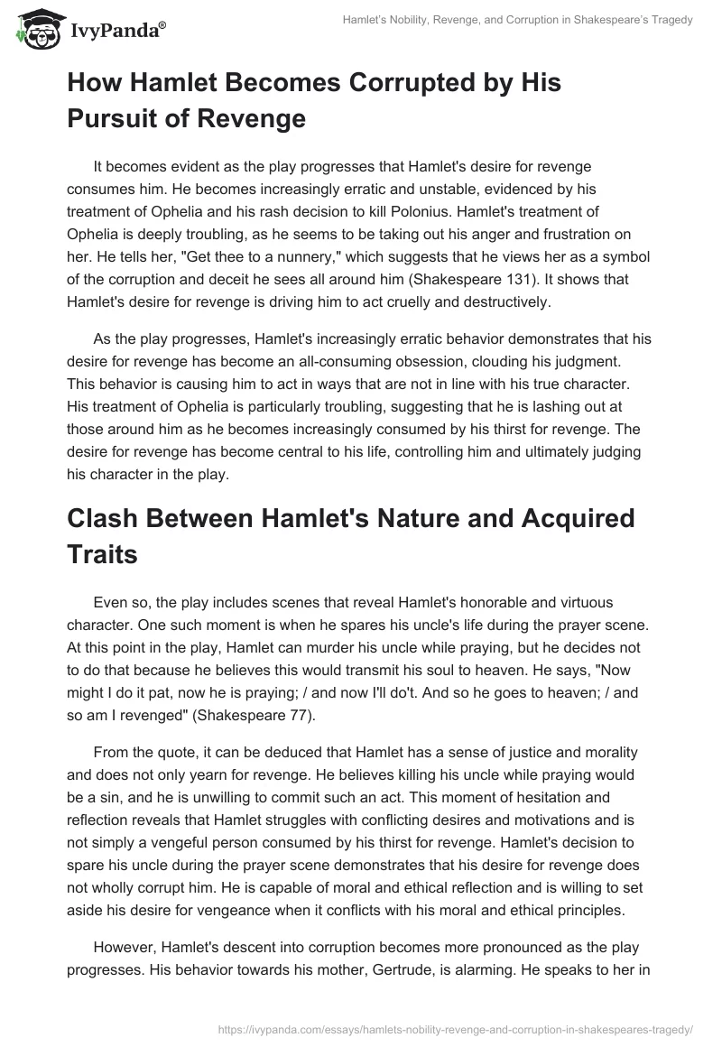 Hamlet’s Nobility, Revenge, and Corruption in Shakespeare’s Tragedy. Page 2
